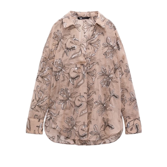 Zara NWT Sheer and sequins pink Blouse Floral design. Size XS - Picture 7 of 10